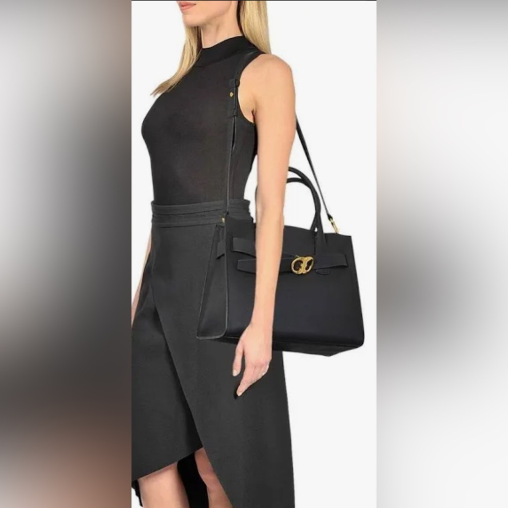 Tory Burch Gemini Link Black Tote Shoulder Bag Buckle is missing - Picture 2 of 9